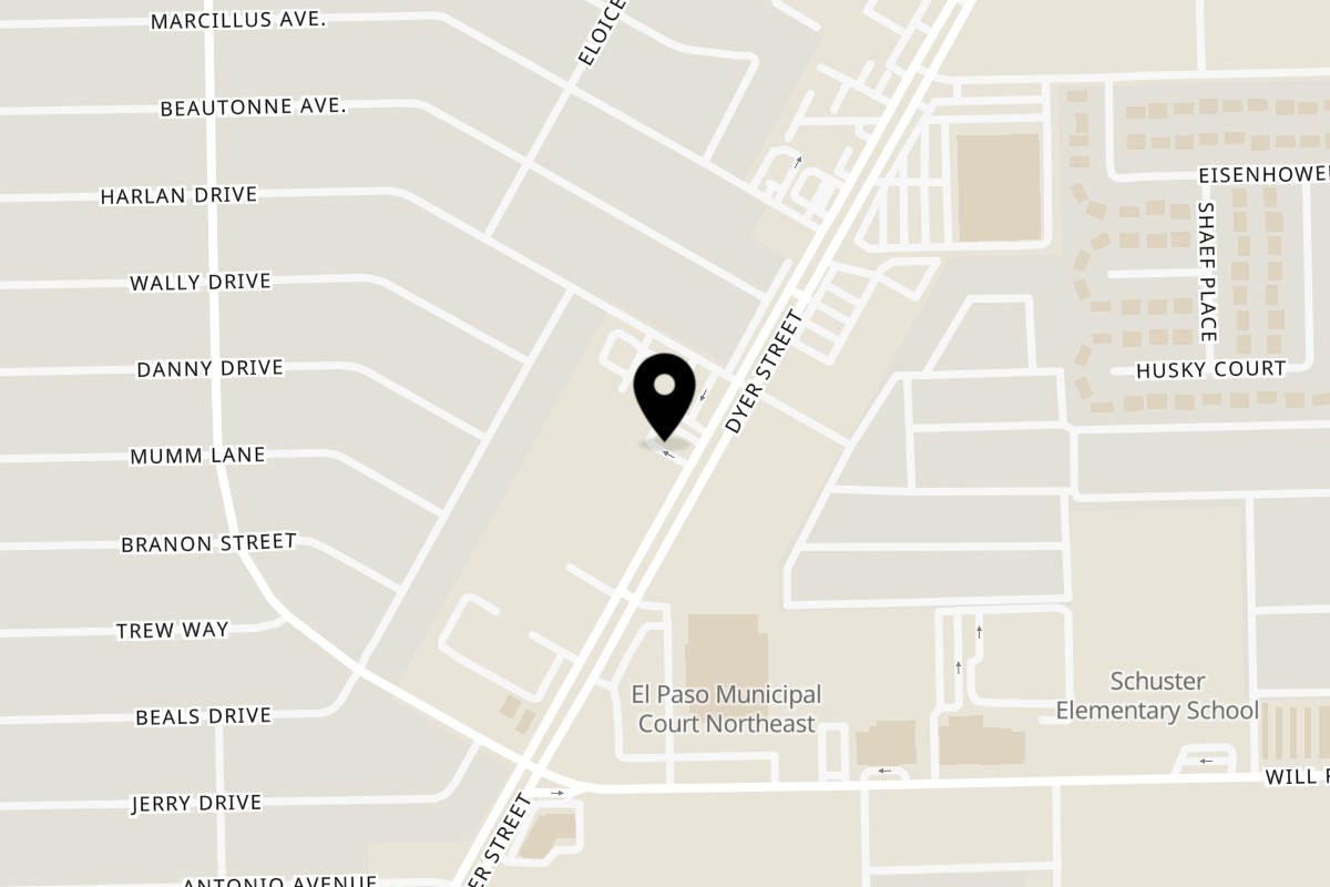 Map showing the location of Tulie Freeze El Paso on 9659 Dyer St in El Paso